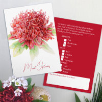 Hochzeitsmahlzeit mit roten Bordeaux-Blumenkarten