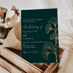 Hochzeitsmaragdgrüne Ginkgo verlasse Goldluxus Einladung