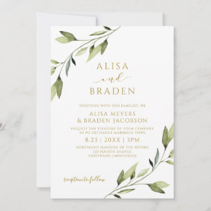 Hochzeitsmärchen Grün Gold Wasserfarbe Reben Einladung
