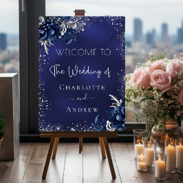 Hochzeitsmarineblau, silberner Glitzer Blume willk