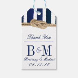 Hochzeitsmarke für Nautical Knot Burlap-Navy-Strei Geschenkanhänger
