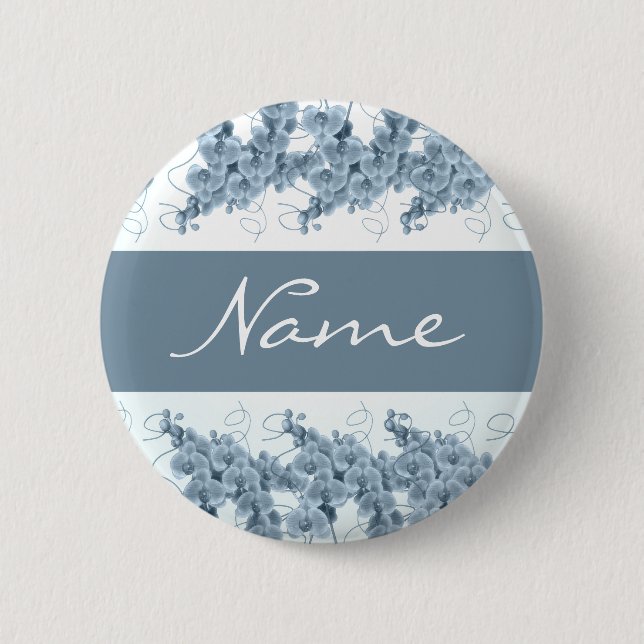 Hochzeitsmarken - anpassbare blaue Orchideen Button (Vorderseite)