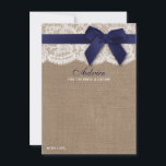 Hochzeitsmarsch auf Burlap & Lace Hinweiskarte<br><div class="desc">Feiern Sie stilvoll mit diesen rustikalen Ratschlägen. Das schlichte, aber stilvolle Design ermöglicht es Ihren Gästen, sich einen Ratschlag zu schreiben, damit Sie in den nächsten Jahren behalten und lesen können. Die Formulierung ist leicht zu personalisieren, sodass diese Karten schnell in Ratenkarten für Brautpartys, Verlobungen, Jubiläen, Abschlüsse und viele andere...</div>