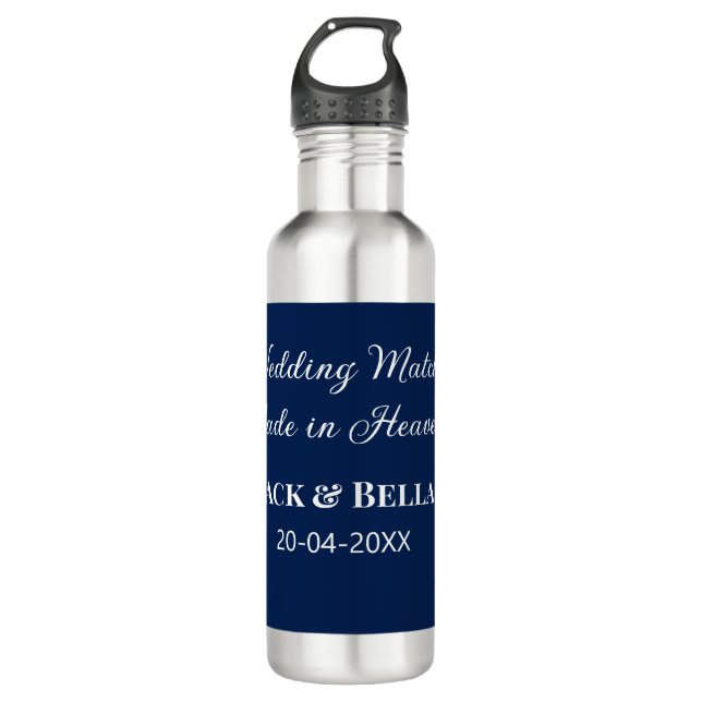 Hochzeitsmatte aus Himmelsblau in den Gastgeschenk Edelstahlflasche (Vorderseite)