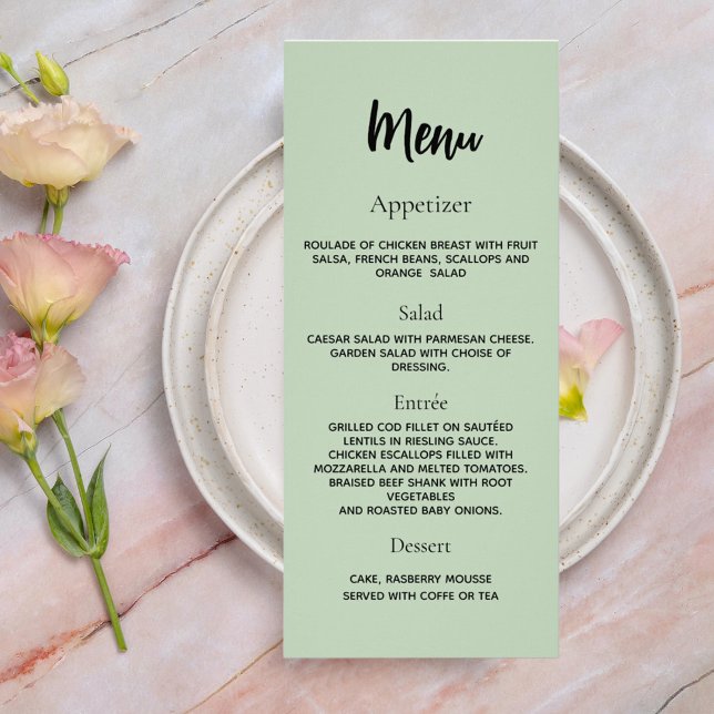 Hochzeitsmenü Abendmenü auf Grün Werbekarte (Von Creator hochgeladen)
