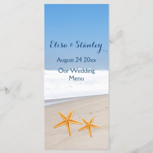 Hochzeitsmenü am Strand für Starfish Paare Menükarte