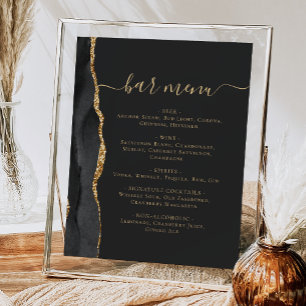 Hochzeitsmenü Bar Black Gold Agate Dark Poster