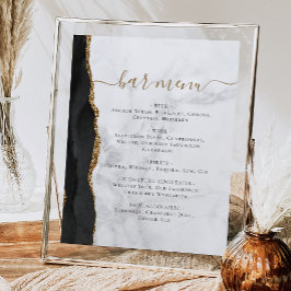 Hochzeitsmenü Bar Menu Black Gold Agate Marble Poster