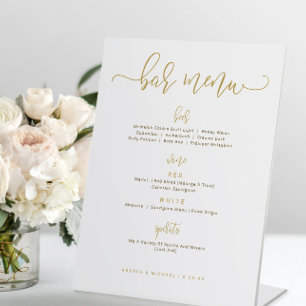 Hochzeitsmenü Bar Sign Bouncy Script Gold Sockelschild