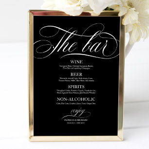 Hochzeitsmenü Bar Sign Chic Schwarz und Weiß Poster