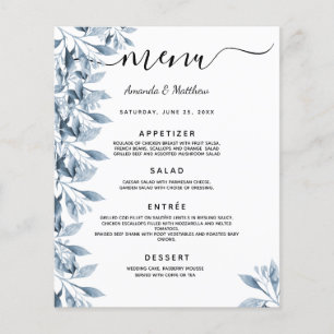 Hochzeitsmenü blaue weiße botanische Blüten
