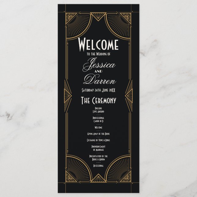 Hochzeitsmenü der 1920er Jahre Zeremonie Art Deco  Programm (Vorderseite)