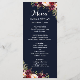 Hochzeitsmenü der Burgund Navy Menükarte