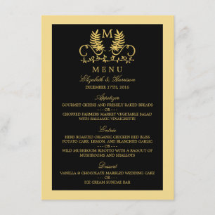 Hochzeitsmenü der Golden Floral Menükarte