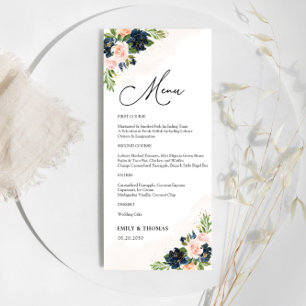 Hochzeitsmenü der Hochzeitsfeier in Rosa und Rosa Menükarte