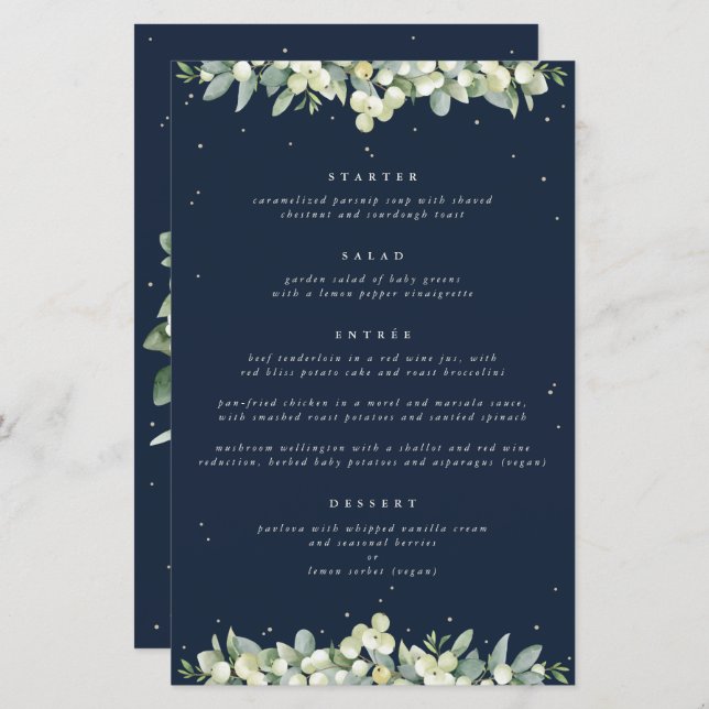 Hochzeitsmenü der Marine Snowberry+Eukalyptus 4 Co (Vorne/Hinten)