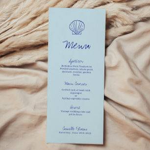 Hochzeitsmenü der modernen blauen mediterranen Mus Menükarte