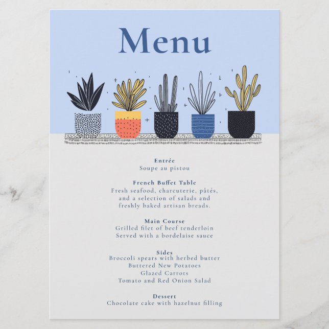 Hochzeitsmenü der Pflanze des hellen Potted House Menükarte (Vorderseite)