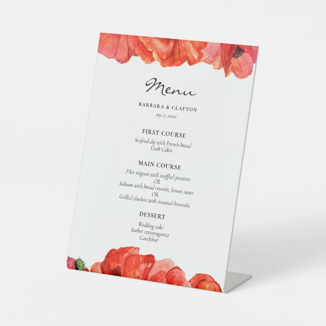 Hochzeitsmenü der Roten Popper Sockelschild (Vorderseite)