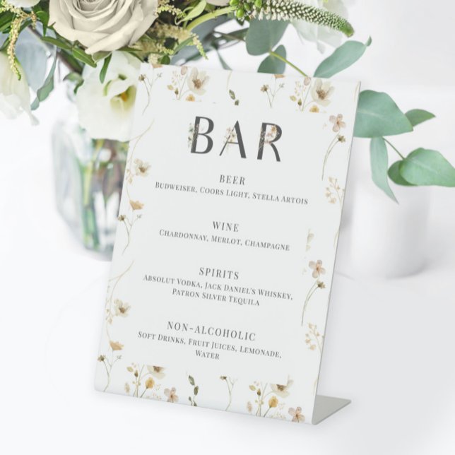 Hochzeitsmenü der Wildblume Wasserfarbe Bar Sockelschild (Von Creator hochgeladen)