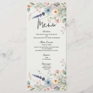 Hochzeitsmenü der Wildblume "Wasserfarben" Menükarte