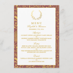 Hochzeitsmenü des eleganten Goldflorenkreises Menükarte