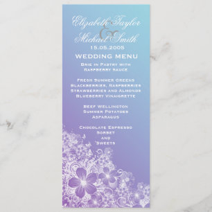 Hochzeitsmenü des Lila blauen Blumenfrühlings Menükarte