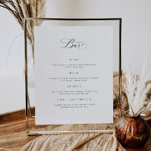 Hochzeitsmenü Drink Sign Empfang Poster