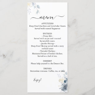Hochzeitsmenü für Aquarellfarben-Rose Menükarte