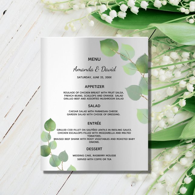Hochzeitsmenü für Eukalyptus-Grünpflanzen Flyer (Von Creator hochgeladen)