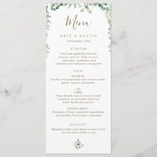 Hochzeitsmenü für Eukalyptus Menükarte