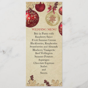 Hochzeitsmenü für Hochzeiten im Gold/Roten Winter Menükarte