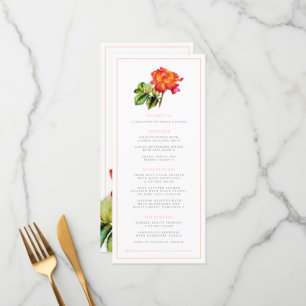 Hochzeitsmenü für Hybrid-Tee Rose Orangenfarben Menükarte