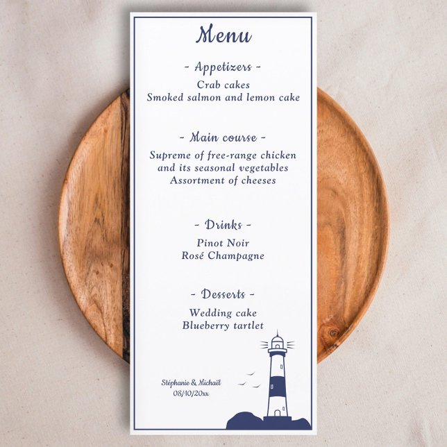 Hochzeitsmenü für Leuchttürme Menükarte (Lighthouse Wedding Menu)