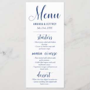 Hochzeitsmenü für Navy Blue Calligraphy Menükarte