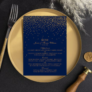 Hochzeitsmenü für Navy Blue & Glam Gold Confetti Menükarte