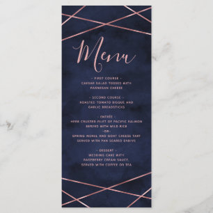 Hochzeitsmenü für Navy Blue & Rose Gold Geometric Menükarte