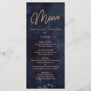 Hochzeitsmenü für Navy Blue Watercolor & Rose Gold Menükarte