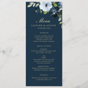 Hochzeitsmenü für Navy und Gold Menükarte