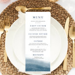 Hochzeitsmenü für Ocean Tides Menükarte<br><div class="desc">Platzieren Sie diese eleganten Menükarten an jedem Ort für eine schöne Touch zu Ihrem Hochzeitsempfang. Coastal Chic, nautische Design zeigt grau und marineblau Buchstaben mit Ihren Namen und Hochzeitstag oben, und ein Aquarellwaschelement unten in reich marineblau. Koordiniert mit unserer Hochzeitskollektion Ocean Tides - perfekt für Ihre Hochzeit am Strand oder...</div>