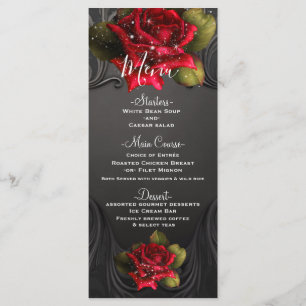 Hochzeitsmenü für Vintage Schwarze Rote Rosen Menükarte