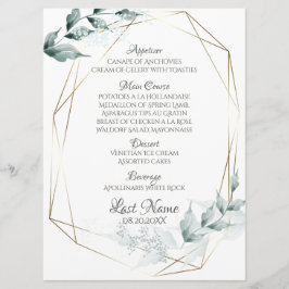 Hochzeitsmenü | Grayed Jade Green Botanic Menu Menükarte
