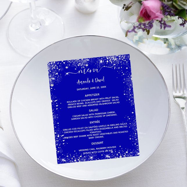Hochzeitsmenü Königsblauer Glitzer Flyer (Von Creator hochgeladen)