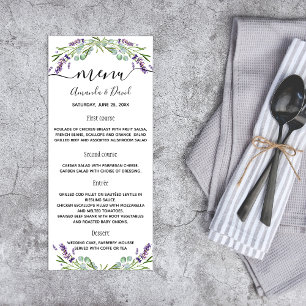 Hochzeitsmenü Lavendel Eukalyptus Grünzeug Werbekarte