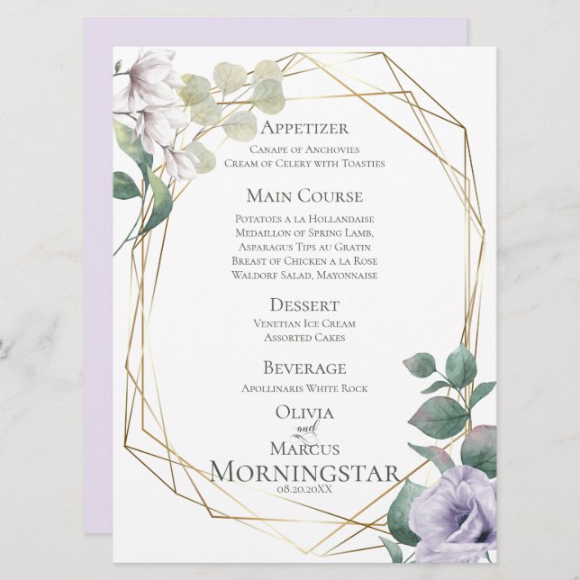 Hochzeitsmenü | Lavender Peony Green Botanic Menu Einladung (Vorne/Hinten)