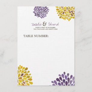 Hochzeitsmenü Lila und gelbe Dahlia-Blume Menükarte