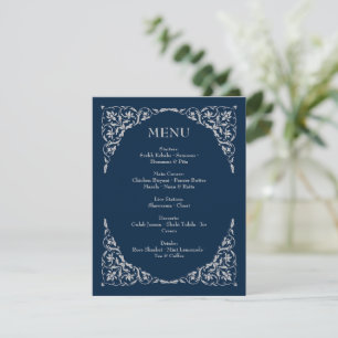 Hochzeitsmenü Midnight Serenity Navy und Silber Begleitkarte