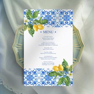 Hochzeitsmenü mit blauen Kacheln und Zitronen