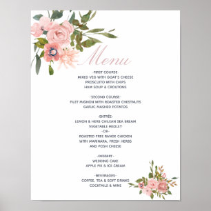 Hochzeitsmenü mit blühenden Wasserfarben Rosen Poster