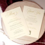 Hochzeitsmenü mit Dankeschön Gold Menükarte<br><div class="desc">Dieses elegante Brautmenü aus Creme und Gold mit einem Dankeschön auf der Rückseite, in der Größe der 12x18, bietet luxuriöse Kalligraphie für eine raffinierte Touch zu Ihrem Empfang. Auf der Rückseite finden Sie einen herzlichen Dankeschön-Hinweis und einen praktischen QR-Code, mit dem Sie Ihre Fotos von Ihrem besonderen Tag aus einfach...</div>
